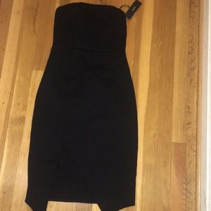 Black strapless midi bodycon dress
